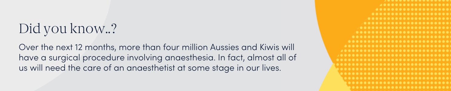 Did you know? Over the next 12 months, more than four million Aussies and Kiwis will have a surgical procedure involving anaesthesia. In fact, almost all of us will need the care of an anaesthetist at some stage in our lives.