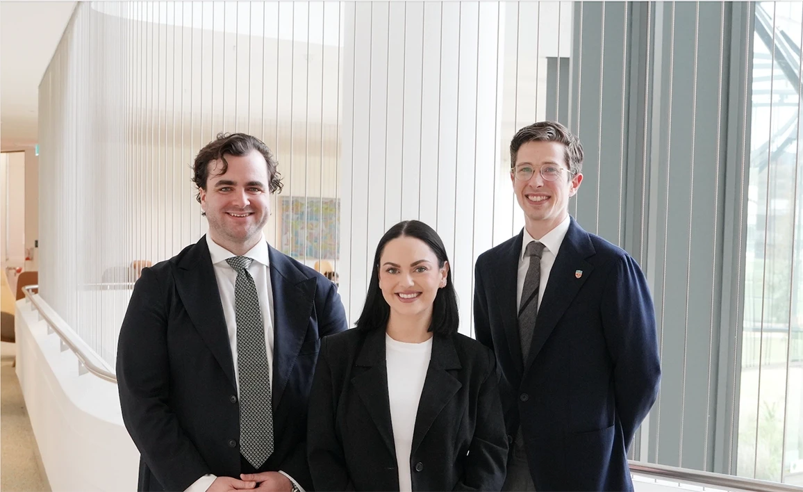 PUMA trial team members Dr Luke Perry (L), Paige Druce (middle) and A/Prof Lachlan Miles