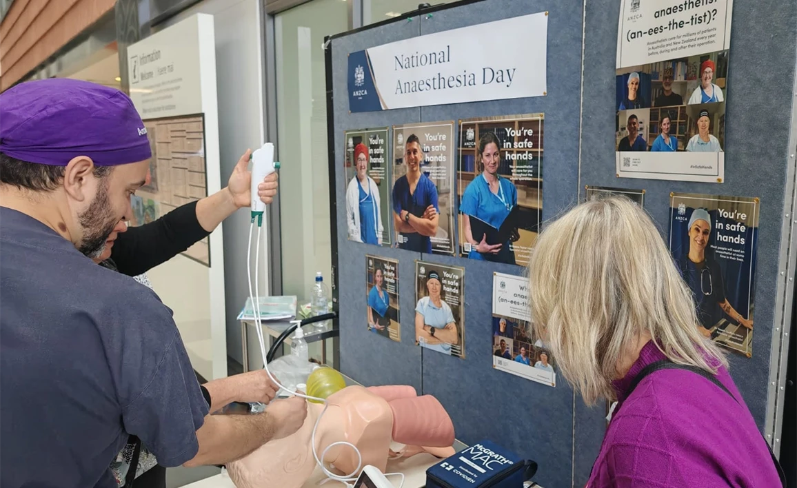 National Anaesthesia Day 2024 information stand at Wellington Regional Hospital