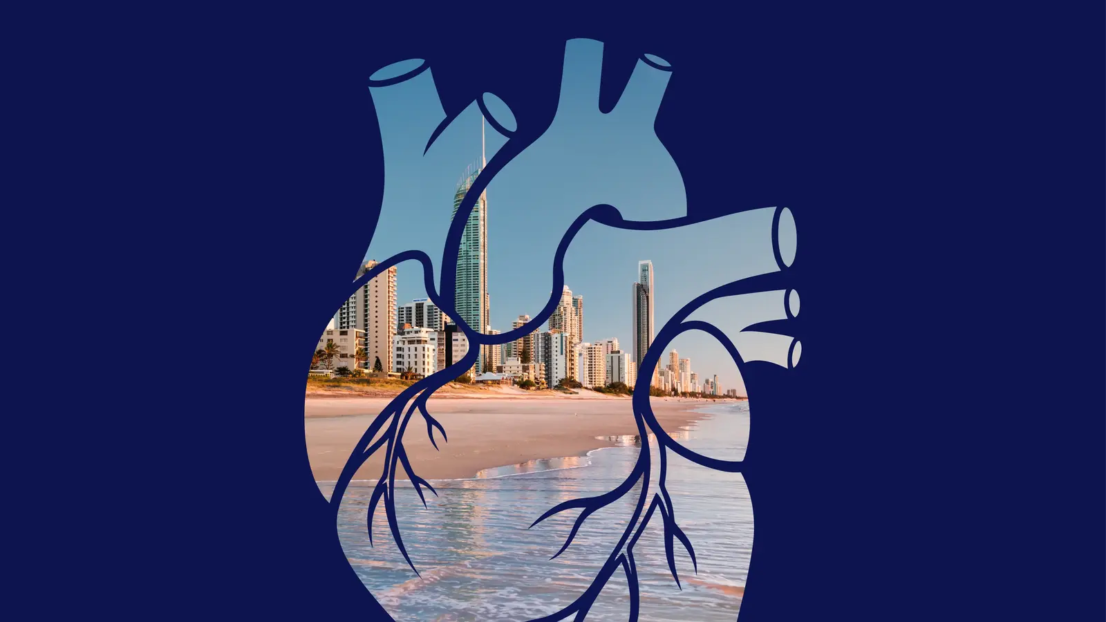 heart with gold coast image and blue background