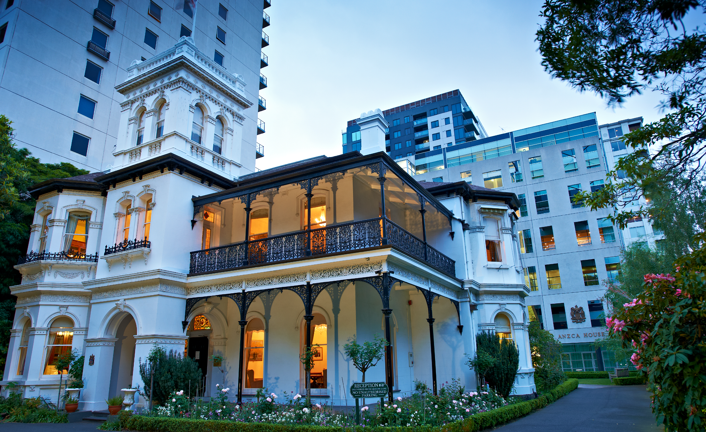 Ulimaroa building with lights on inside