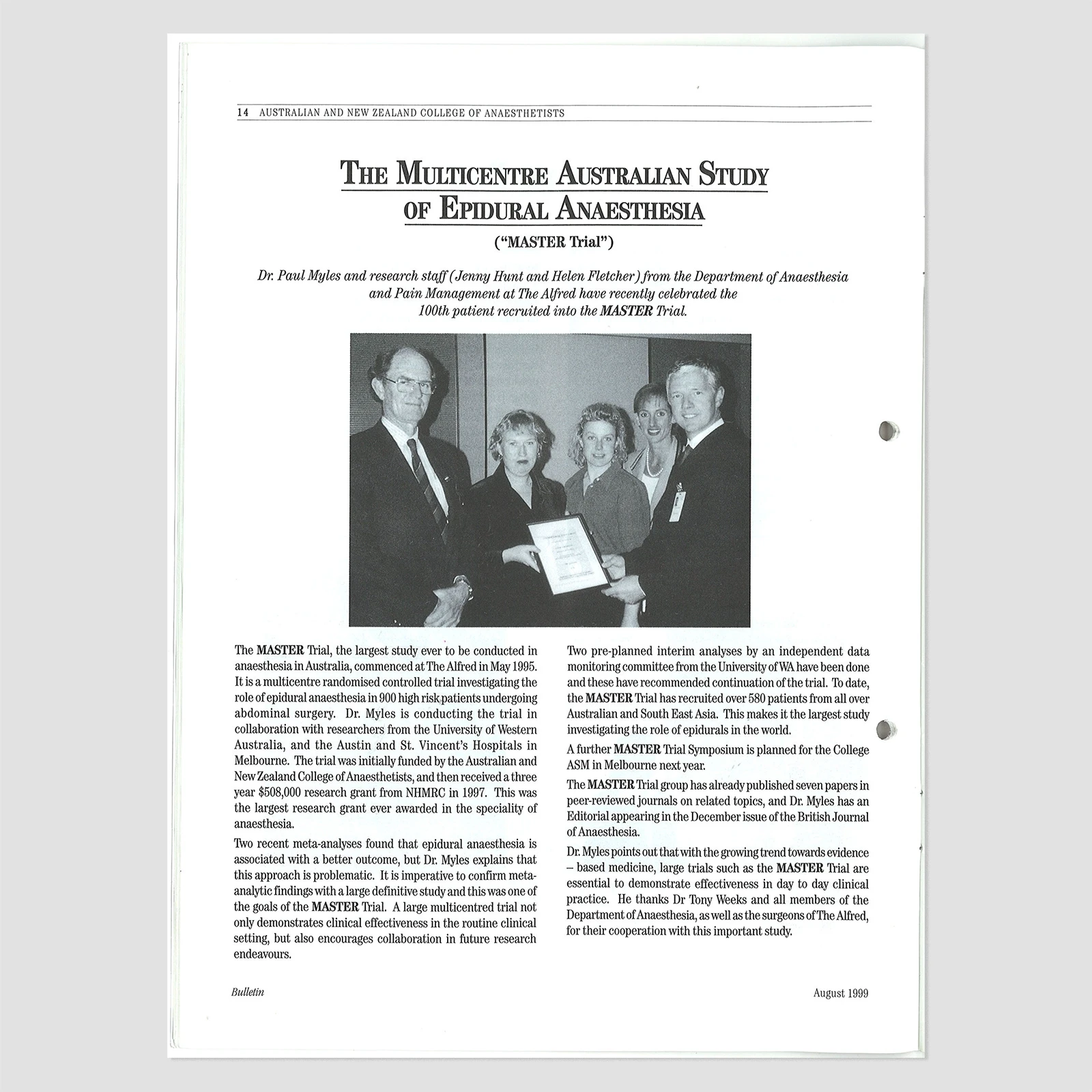 Image of Prof Paul Myles and A/Prof John Rigg from the 1999 ANZCA bulletin