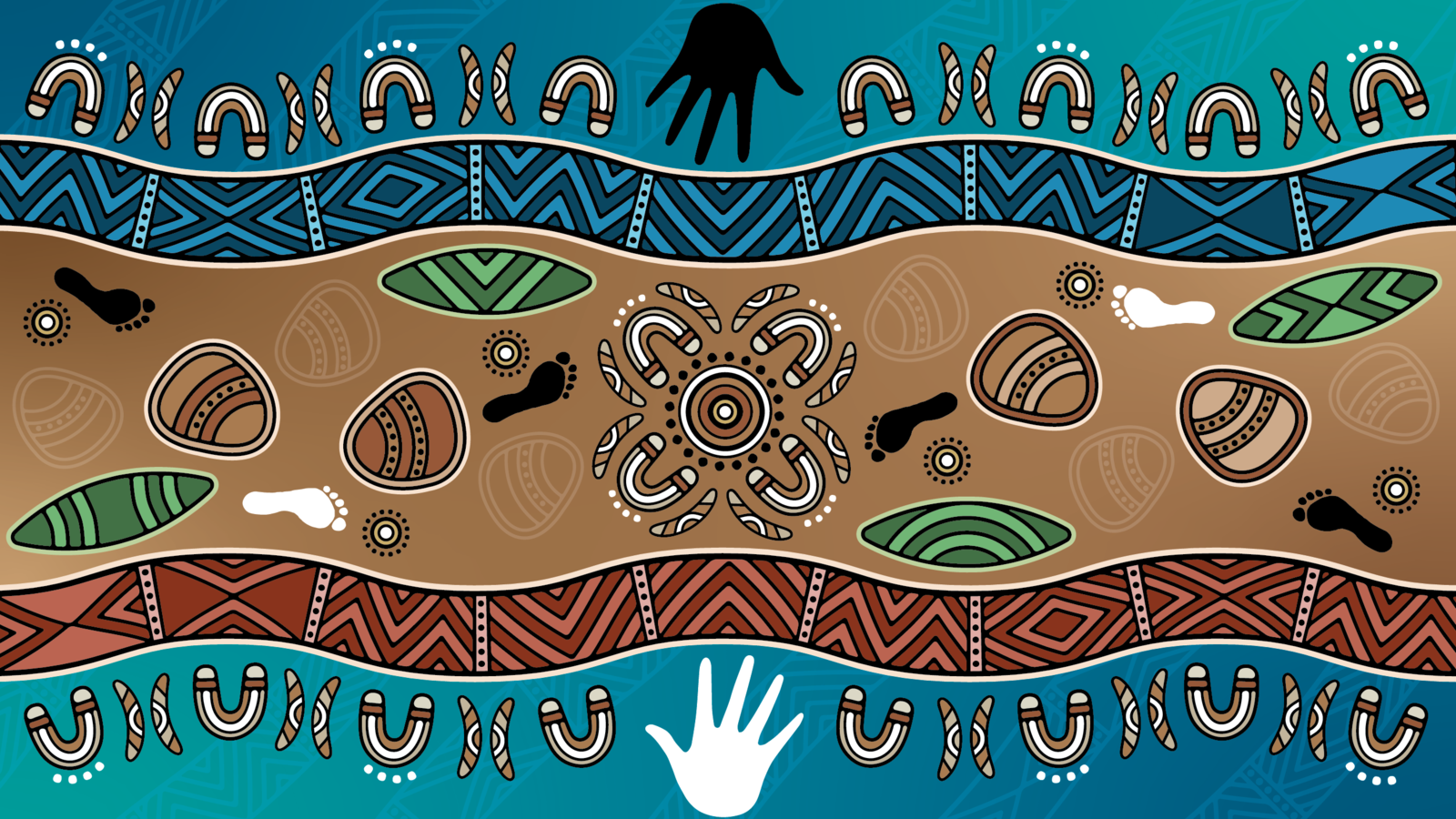 A bespoke artwork by Australian Aboriginal artist Bitja (Dixon Patten) featuring traditional motifs and patterns.